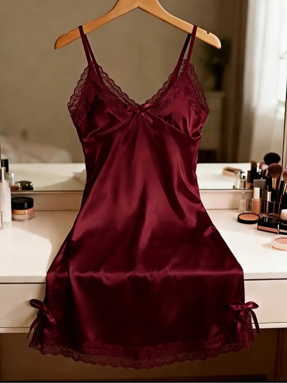 Deep Red, Silky, Night Slip - Picture 5 of 7